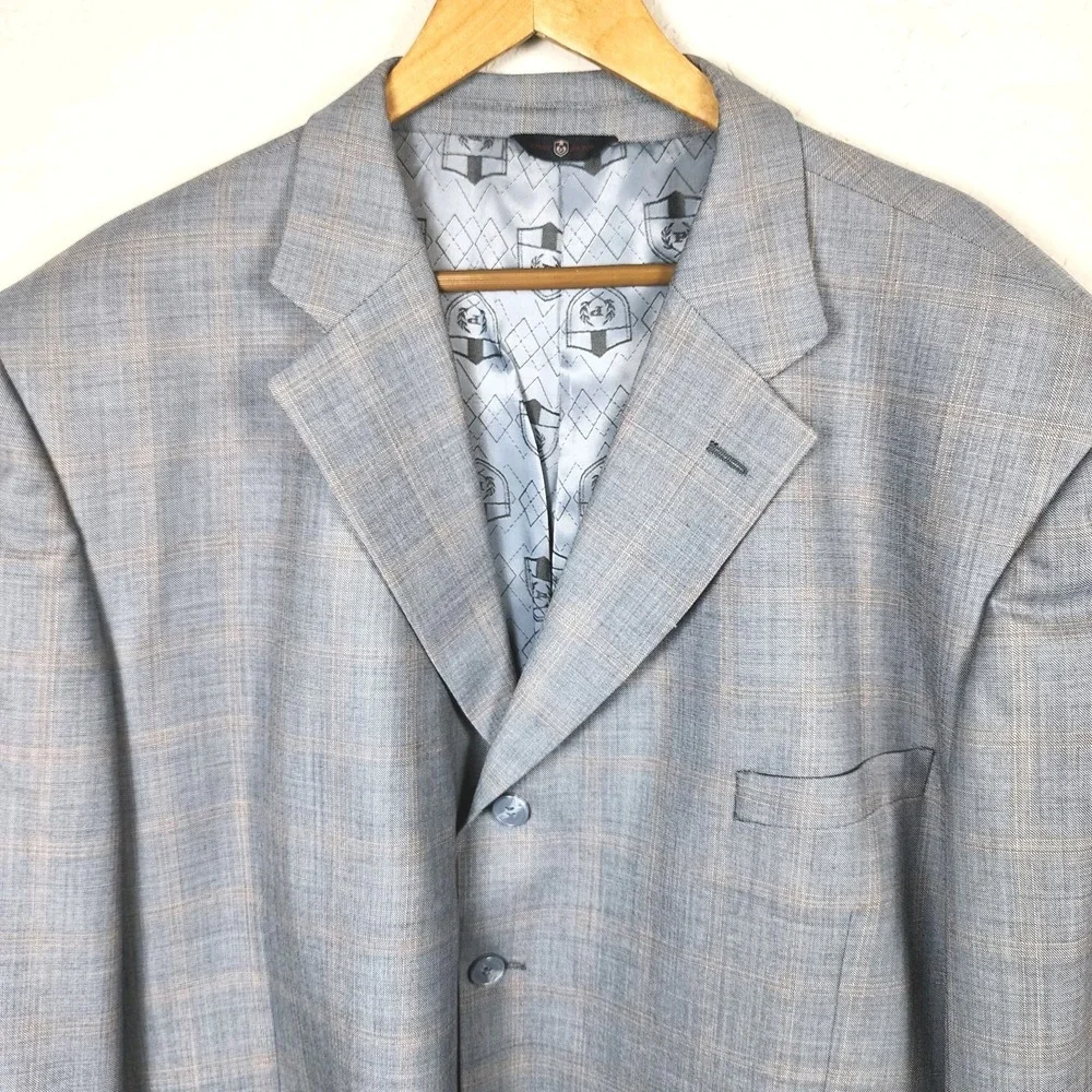 Phat Farm Blazer Sport Coat Mens 52XL Virgin Wool Gray Plaid 4 Button VTG Preppy